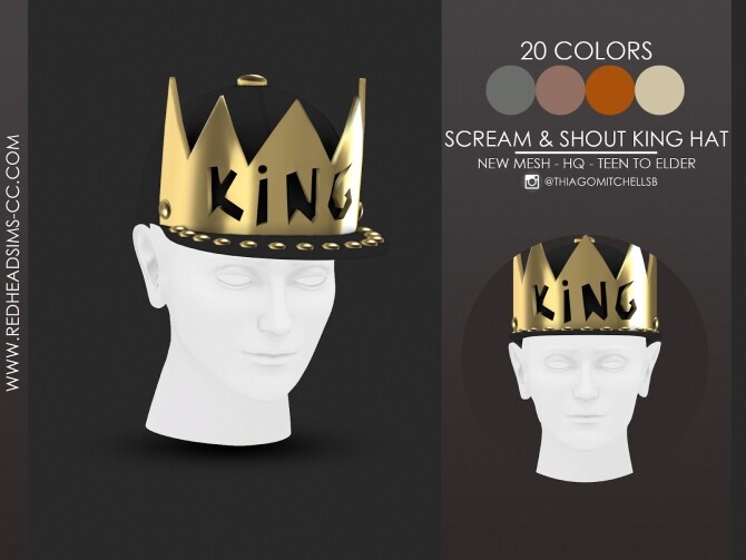 Sims 4 SCREAM & SHOUT KING HAT ALL AGES by Thiago Mitchell at REDHEADSIMS