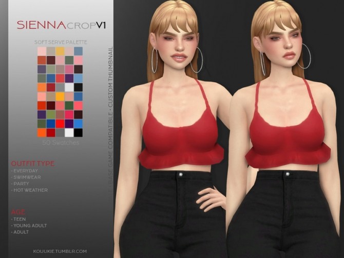 Sims 4 Sienna Crop Top V1 by Kouukie at TSR