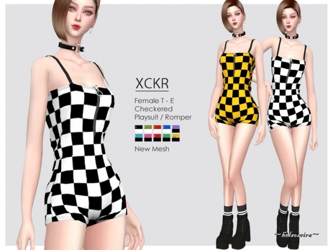Sims 4 XCKR Checkered Playsuit by Helsoseira at TSR