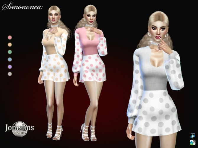 Sims 4 Simononea dot dress by jomsims at TSR
