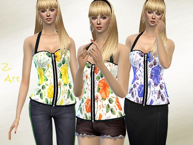 Sims 4 TopZ 08 fashionable top with a neck holder and zip by Zuckerschnute20 at TSR