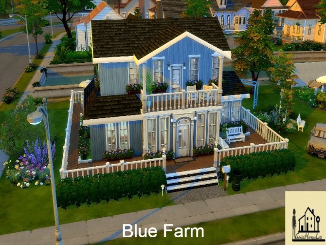 Sims 4 Blue Farmhouse by GenkaiHaretsu at TSR