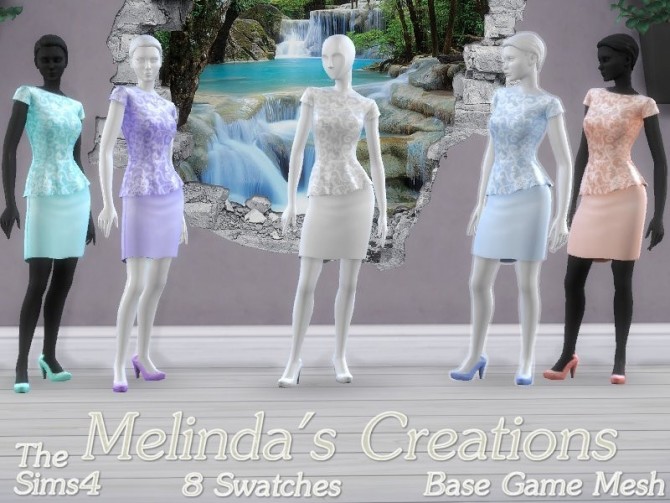 Sims 4 Lace Skirt Suit Outfit by melindacreations at TSR