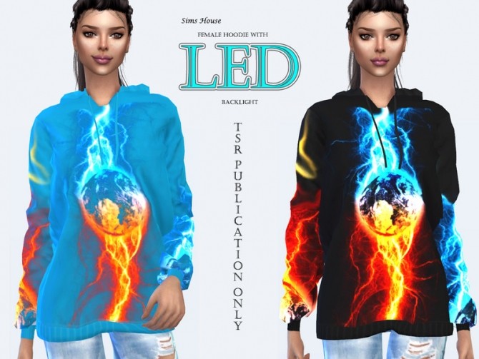 Sims 4 Female hoodie with LED backlight Fire and Water by Sims House at TSR