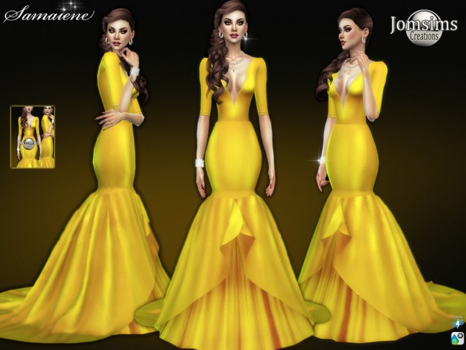 Sims 4 Samaiene yellow dress by jomsims at TSR