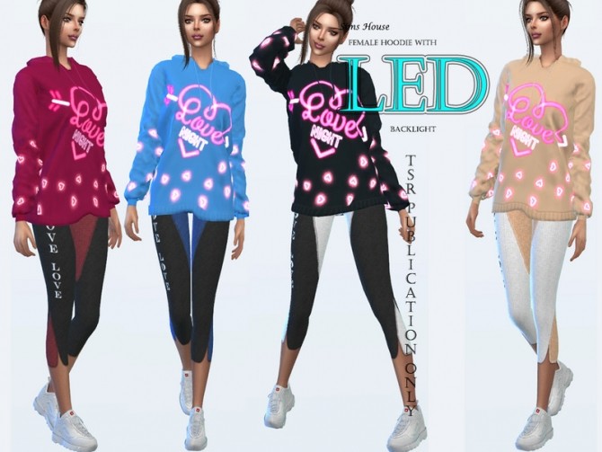 Sims 4 Female Hoodie with LED Heart by Sims House at TSR