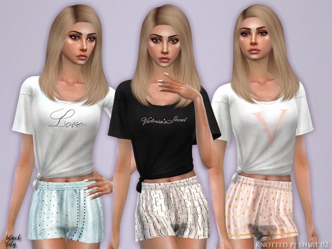 Sims 4 Knotted PJ Shirt 02 by Black Lily at TSR