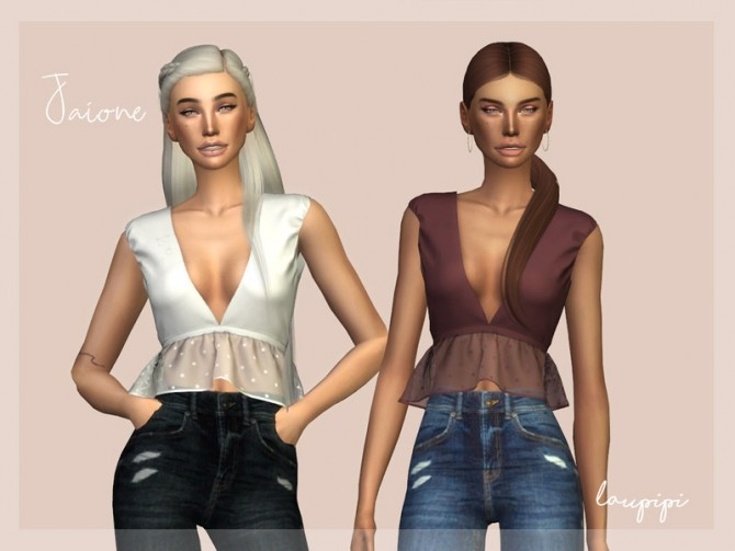 Sims 4 Jaione top with semi transparent ruffle by laupipi at TSR