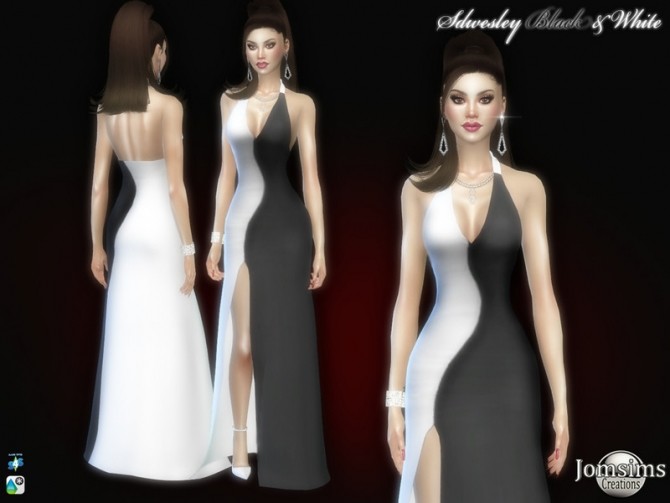 Sims 4 Sdwesley black and white dress by jomsims at TSR