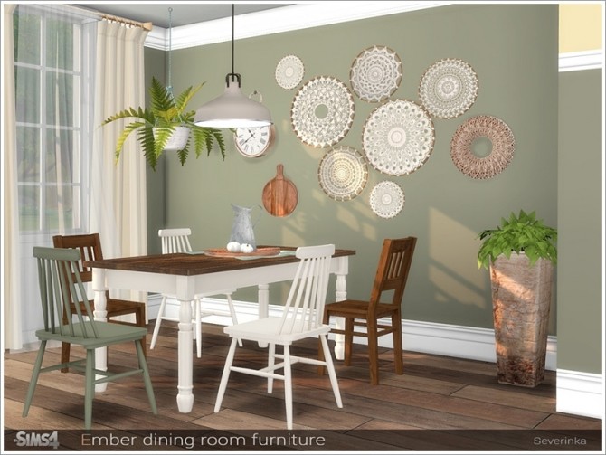Sims 4 Ember dining room furniture by Severinka at TSR