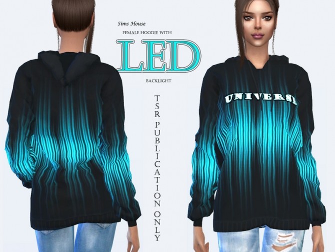 Sims 4 Female Hoodie with LED Blue Rain Lighting by Sims House at TSR