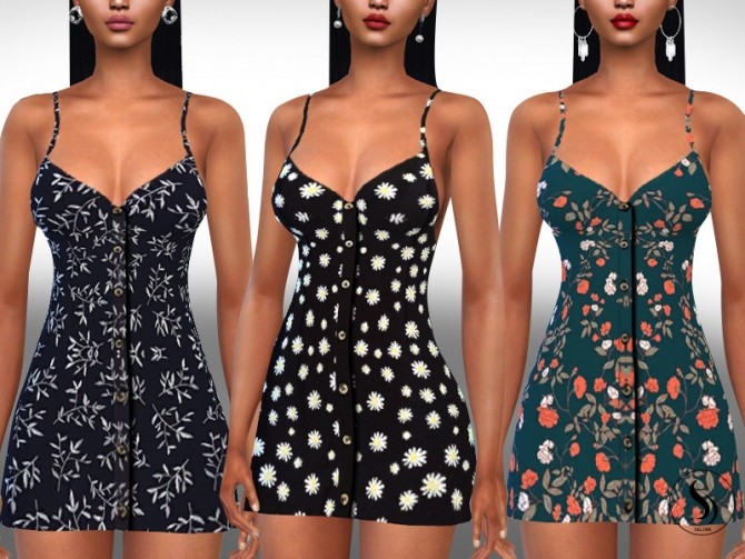 Sims 4 Female Front Button Casual Floral Dresses by Saliwa at TSR