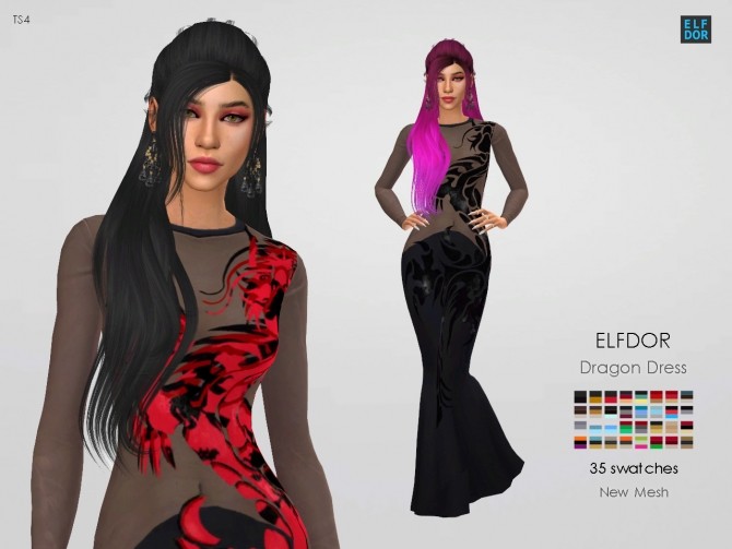 Sims 4 Dragon Dress at Elfdor Sims