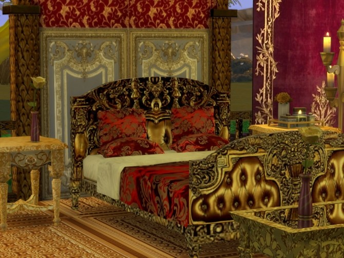 Sims 4 Golden World Set, Bed & End Table at Anna Quinn Stories