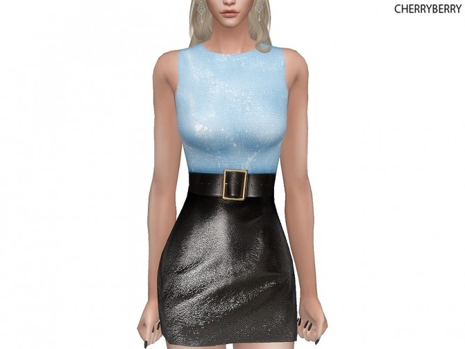 Sims 4 Faux Leather Dress at Cherryberry