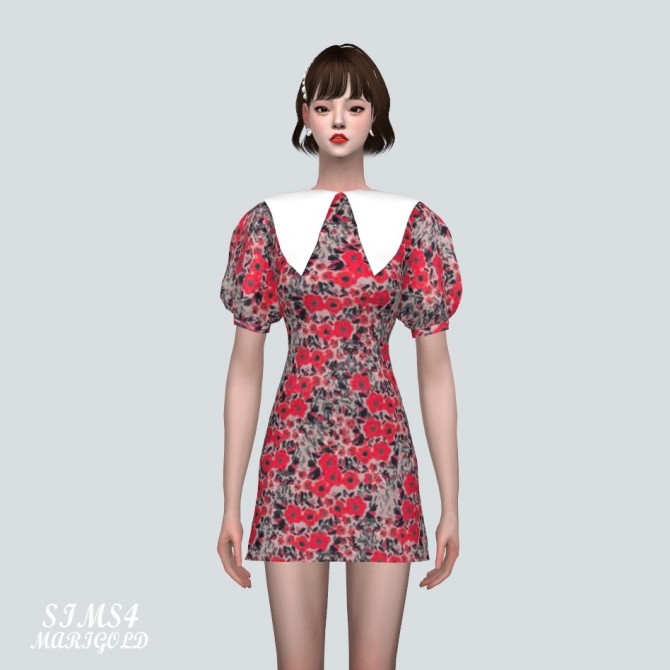 Sims 4 Retro Big Collar Mini Dress at Marigold
