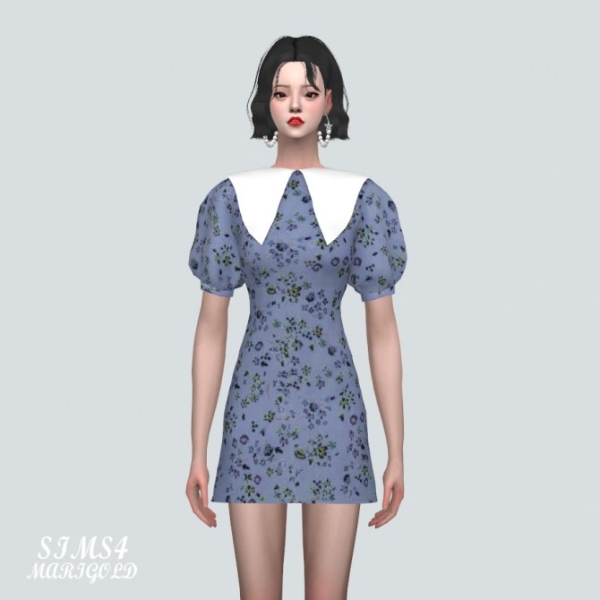 Sims 4 Retro Big Collar Mini Dress at Marigold