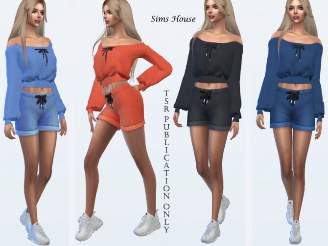 Sims 4 Shorts to Womens Off Shoulder Sports Top by Sims House at TSR