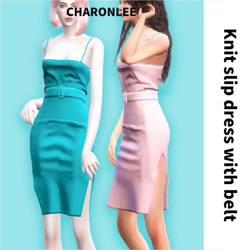 Sims 4 Knit slip dress with belt at Charonlee