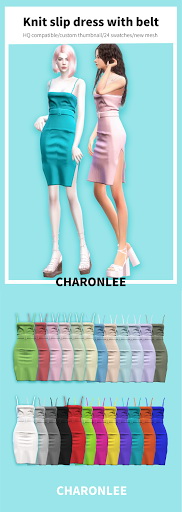 Sims 4 Knit slip dress with belt at Charonlee