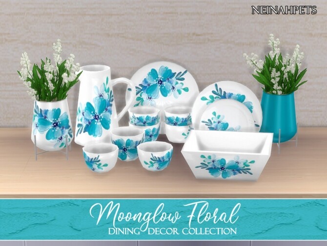 Sims 4 Moonglow Floral Dining Decor by neinahpets at TSR