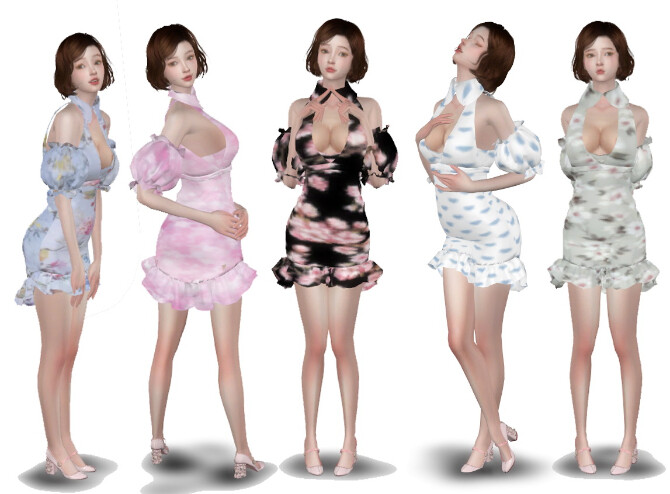 Sims 4 Round collar frill dress at Simjigi