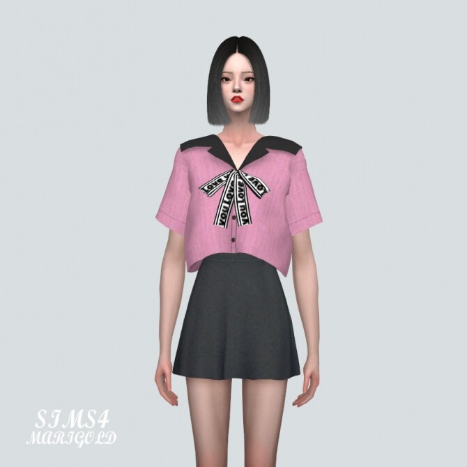 Sims 4 Sailor Collar Blouse With Bow at Marigold