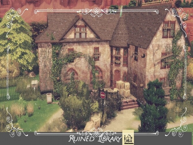 Sims 4 Ruined Abandoned Library by GenkaiHaretsu at TSR