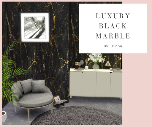 Sims 4 Luxury Black Gold Marble: Matching Floor and Wall at Dinha Gamer