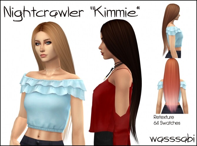 Sims 4 Nightcrawlers Kimmie hair retextured at Wasssabi Sims