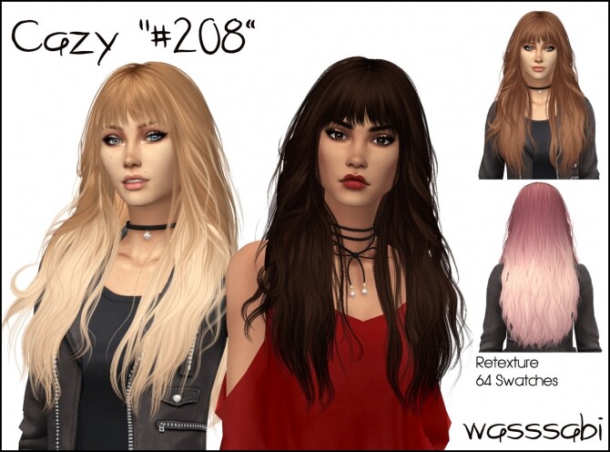Sims 4 Cazy #208 hair retextured at Wasssabi Sims