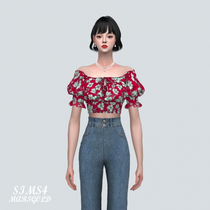 Summer Flower Blouse Off-Shoulder V at Marigold » Sims 4 Updates