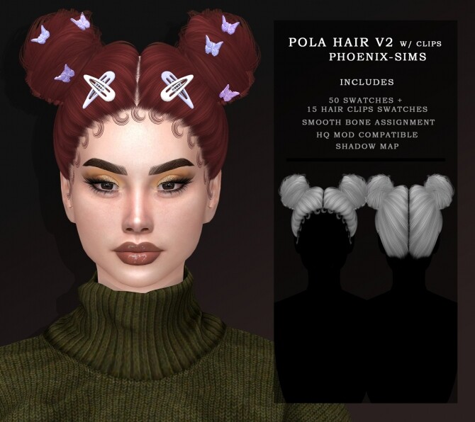 Sims 4 POLA HAIR V1 & V2 WITH HAIR CLIPS at Phoenix Sims