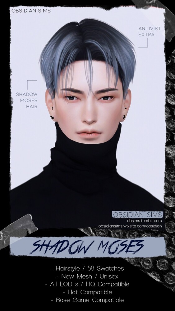 Sims 4 SHADOW MOSES HAIR at Obsidian Sims