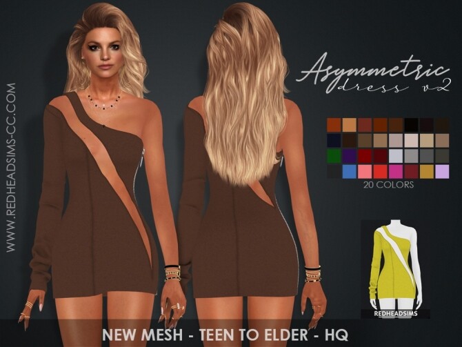 Sims 4 ASYMMETRIC DRESSES by Thiago Mitchell at REDHEADSIMS