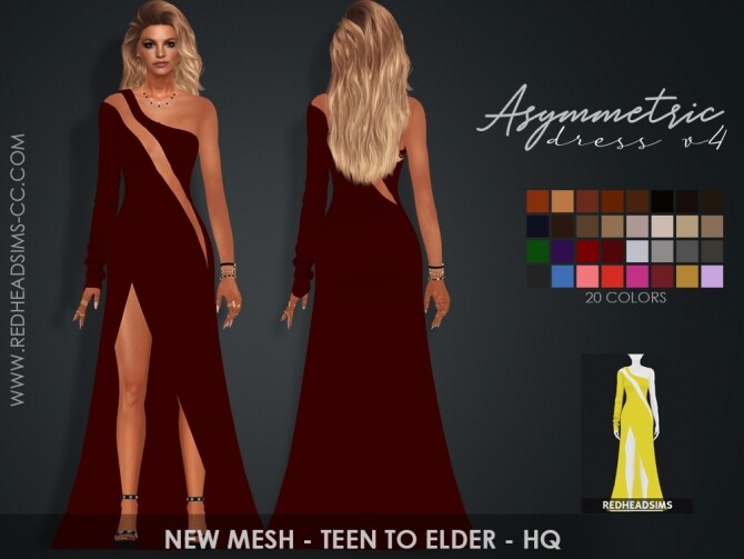 Sims 4 ASYMMETRIC DRESSES by Thiago Mitchell at REDHEADSIMS