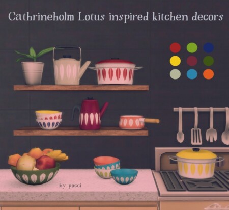 Cathrineholm’s lotus series inspired kitchen decors at Garden Breeze Sims 4
