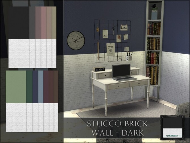 Sims 4 Stucco Brick Wall Dark by RemusSirion at TSR