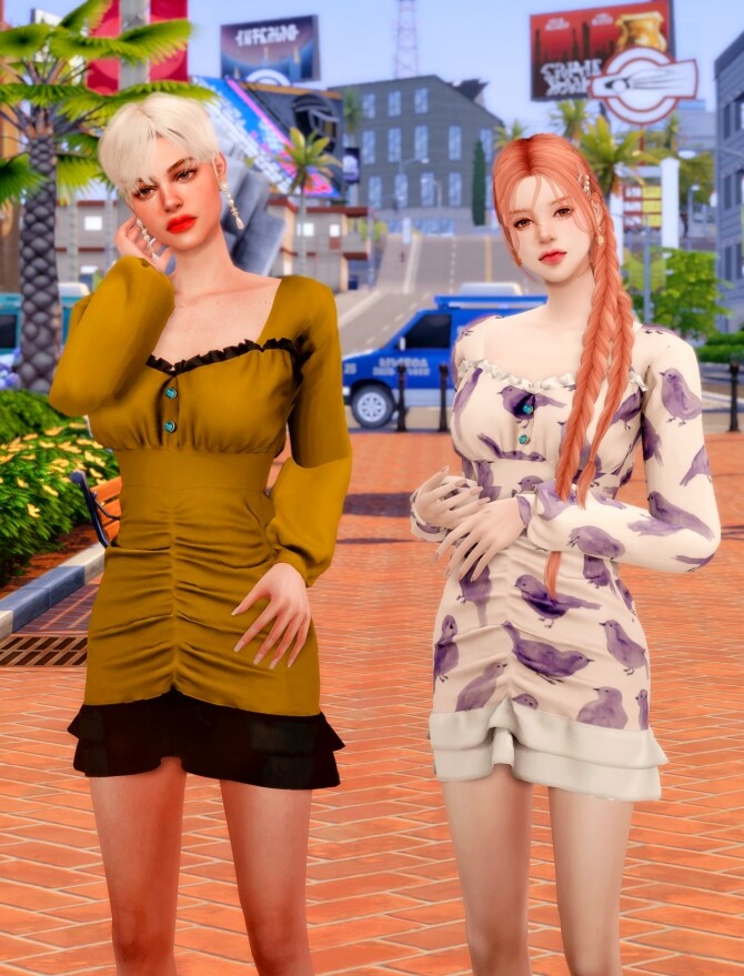 Sims 4 Shirring Puff Sleeve Mini Dress at RIMINGs