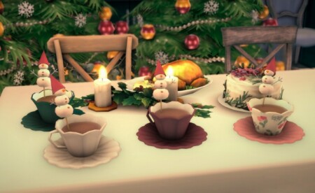 A cup of hot chocolate with marshmallow snowman by Pocci at Garden Breeze Sims 4