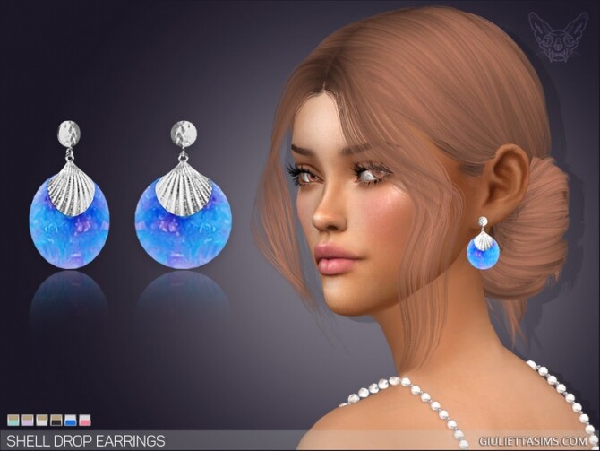 Sims 4 Shell Drop Earrings by feyona at TSR