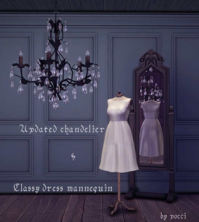 Sims 4 Chandelier & classy dress mannequin by Pocci at Garden Breeze Sims 4