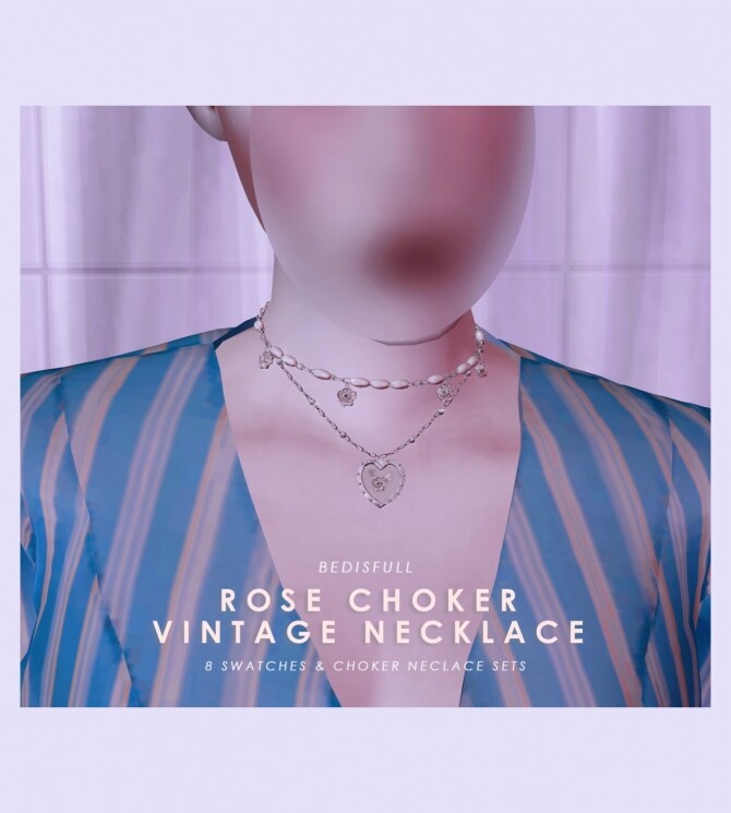 Sims 4 FM Rose choker & vintage necklace at Bedisfull – iridescent