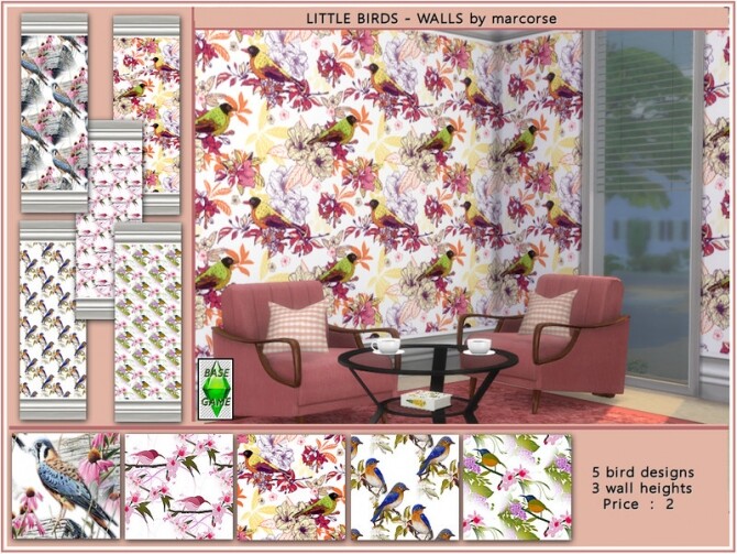 Sims 4 Little Birds Walls by marcorse at TSR