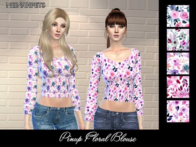 Sims 4 Pinup Floral Blouse by neinahpets at TSR