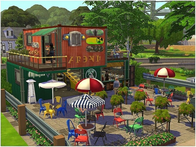 Sims 4 Red Container restaurant by lotsbymanal at TSR