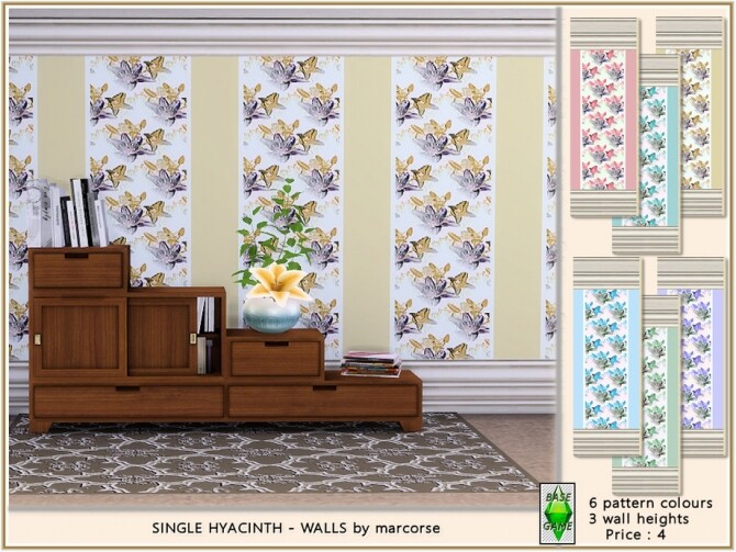 Sims 4 Single Hyacinth Walls by marcorse at TSR