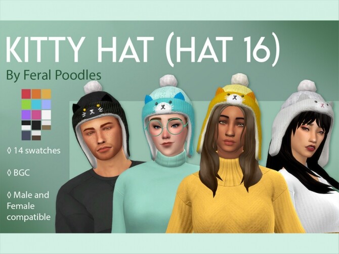 Sims 4 Kitty Hat Hair Compatible by feralpoodles at TSR