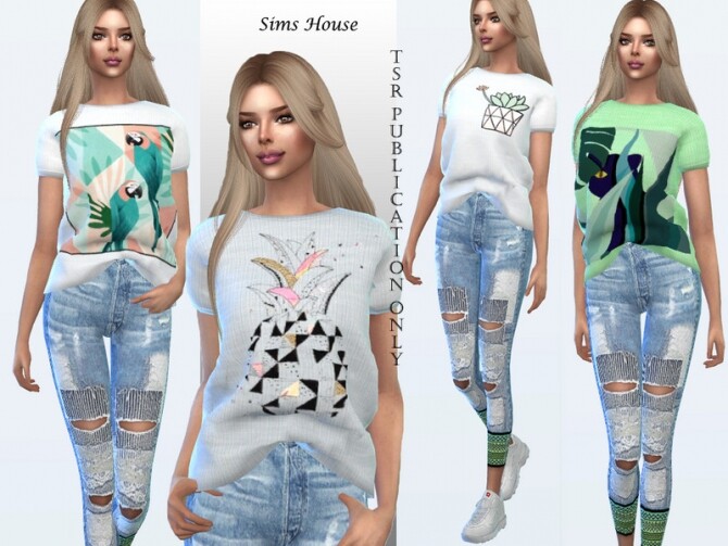 Sims 4 Sulani print t shirt for women tucked in front by Sims House at TSR