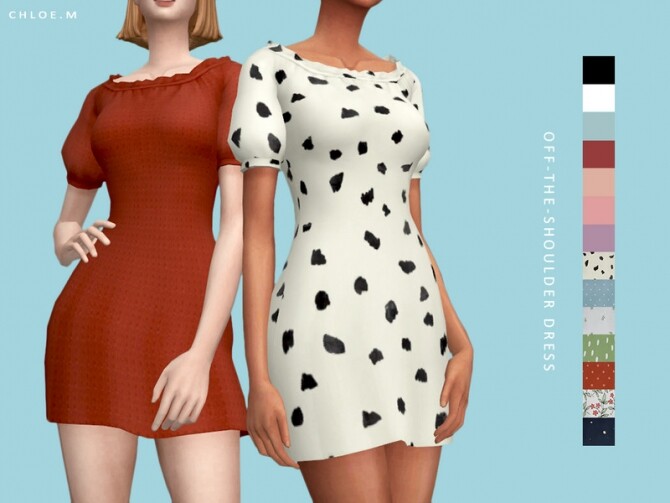 Sims 4 Offtheshoulder Dress by ChloeMMM at TSR